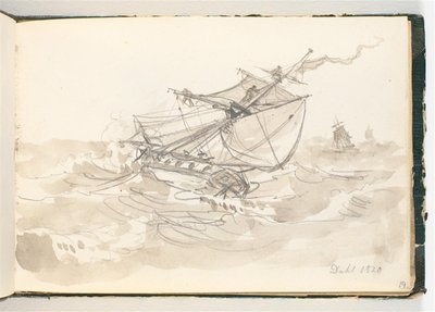 Kolme purjelaivaa avomerellä tekijältä Johan Christian Dahl