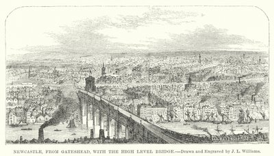Newcastle, Gatesheadista, High Level Bridge -sillalla (kaiverrus) tekijältä J.L. (after) Williams