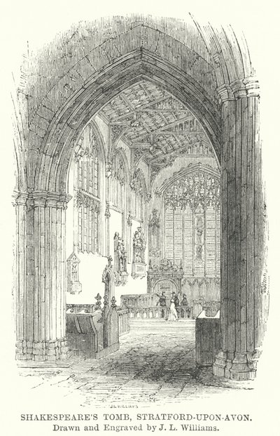 Shakespearen hauta, Stratford-upon-Avon (kaiverrus) tekijältä J.L. (after) Williams