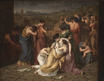 Andromache epätoivossa nähdessään Hectorin ruumiin tekijältä J.L. Lund