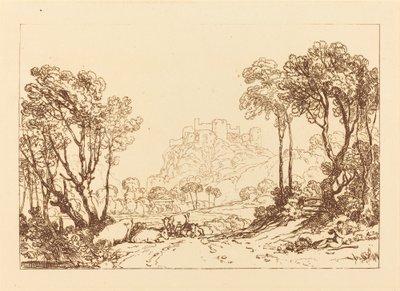 Castle Above the Meadows, julkaistu 1808. tekijältä Joseph Mallord William Turner