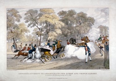 Salamurhayritys kuningatar Victoriaa vastaan, Constitution Hill, Westminster, Lontoo, 1840 tekijältä JR Jobbins