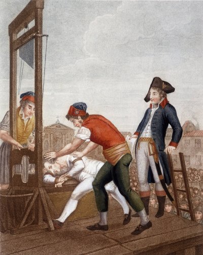 Maximilien Marie Isidore de Robespierre giljotiinissa tekijältä J. (after) Beys