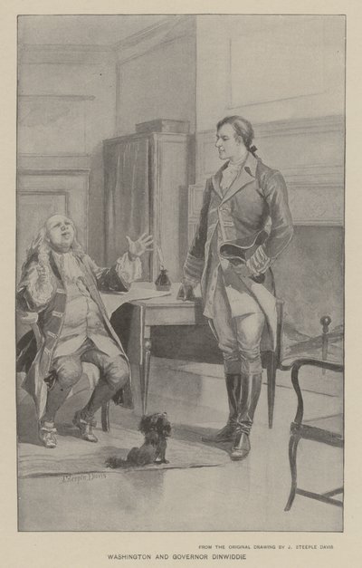 Washington ja kuvernööri Dinwiddie (litho) tekijältä J. (after) Steeple Davis