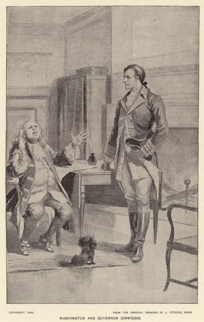 Washington ja kuvernööri Dinwiddie (litho) tekijältä J. (after) Steeple Davis