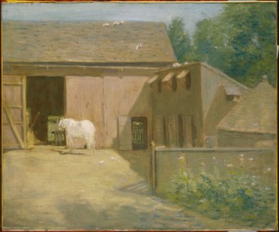 Uuden-Englannin maatilan piha tekijältä J. Alden Weir
