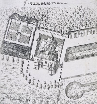 Eremitaasi ja Maison Blanc Chateau de Gaillonissa, Les Plus Belles Bastiments de Francesta, julkaistu 1570-luvulla tekijältä J. Androuet Ducerceau