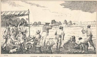 "Kyyhkysten ammunta Intiassa", 1800-luku. tekijältä J Bennett