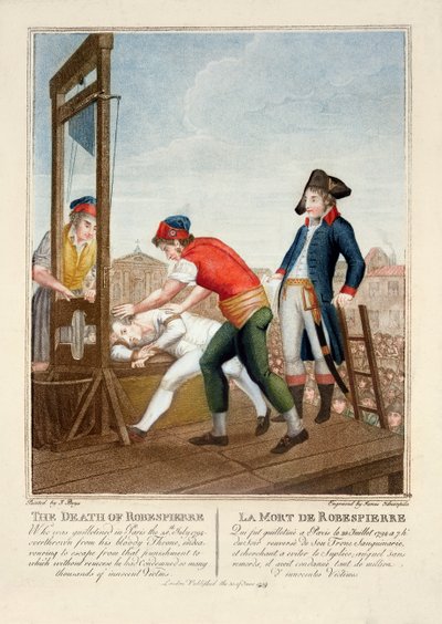 Robespierren (1758-94) kuolema 28. heinäkuuta 1794, kaiverrettu James Idnarpilan toimesta, julkaistu 1799 tekijältä J. Beys