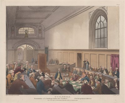 Guildhall, Examination of a Bankrupt before his Creditors Microcosm of London..., 1. marraskuuta 1808. tekijältä J. Bluck