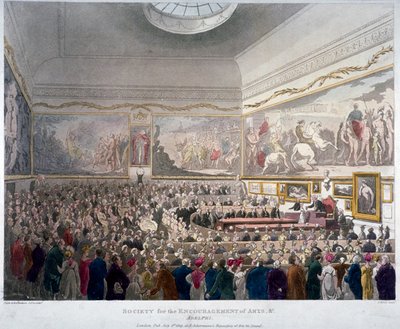 Taideyhdistyksen kokous Adelphi-rakennuksessa, Westminster, Lontoo, 1809 tekijältä J Bluck