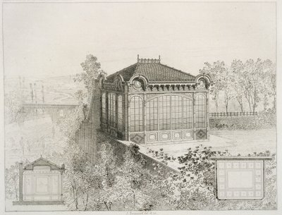 Puutarhapaviljongin suunnitelmat ja korkeus, n.1880 tekijältä J. Boussard
