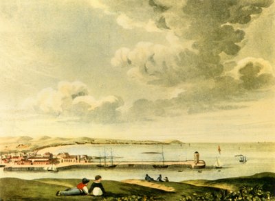 "Näkymä Douglasin lahdelle ja laiturille, Mansaari", 1800-luku, 1946. tekijältä J. Burman