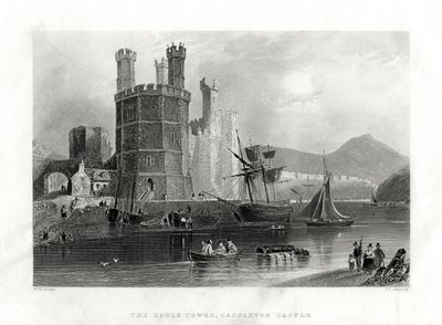 Eagle Tower, Carnarvonin linna, Caernarfon, Pohjois-Wales, 1860 tekijältä J. C. Armytage