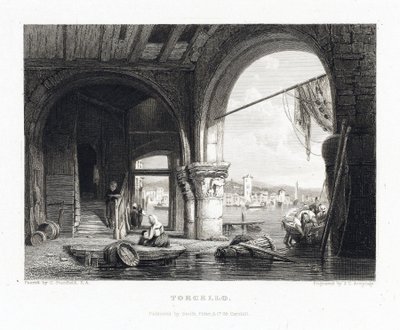 Näkymä Torcellon saarelle (Venetsia, Italia). James Charles Armytagen (1820-1897) kaiverrus Clarkson Stanfieldin (1793-1867) mukaan. tekijältä J. C. Armytage