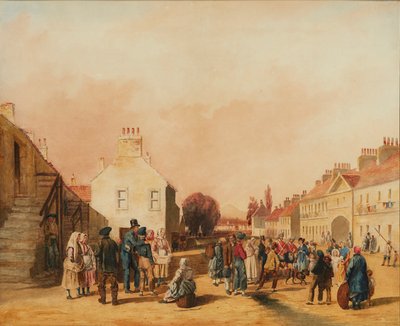 Fisherrow, Musselburgh (kynä ja akvarelli) tekijältä J. C. Newton
