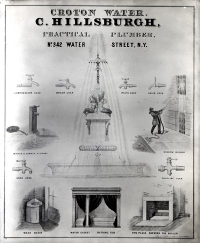 Croton vesi. C. Hillsburgh, käytännöllinen putkimies, no. 342 Water Street, New York, 1840-luku tekijältä J. Childs