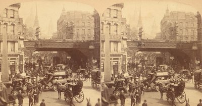 Neljän stereokuvan ryhmä Ludgate Hillistä Lontoossa, Englannissa, 1850-1910-luvut. tekijältä J F Jarvis