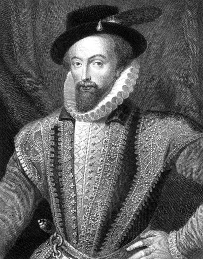 Sir Walter Raleigh, englantilainen kirjailija, runoilija, hovimies, seikkailija ja tutkimusmatkailija, 1821. tekijältä J Fitler