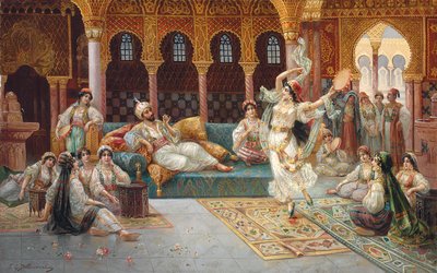 Haaremitanssi (öljy kankaalle asetettuna laivalle) tekijältä J. G. Delincourt