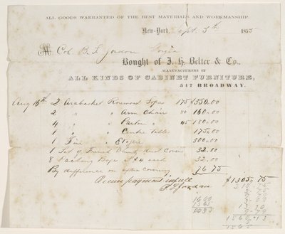 Kauppakirja eversti B. S. Jordanille, 5. syyskuuta 1855 (muste paperilla) tekijältä J. H. Belter and Co. J. H. Belter and Co.