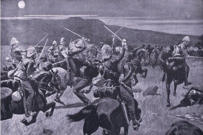 19. husaarien nro Steenkampsbergin kuutamopanos, kuvitus elokuvasta After Pretoria: The Guerilla War tekijältä J. H. Thorneley