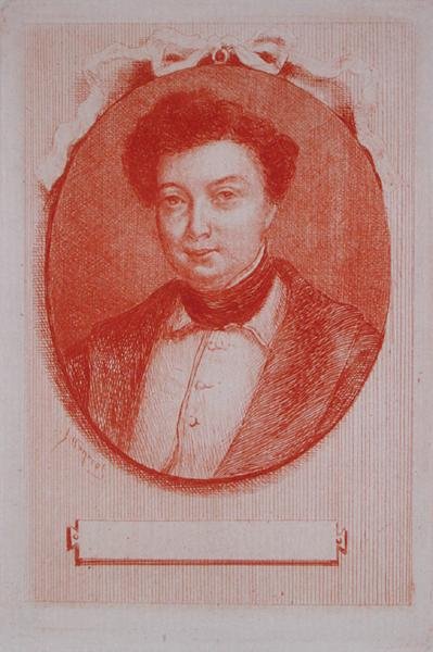 Muotokuva Alexandre Dumas perestä (1803-70) n.1830-40 (sanguine paperilla) tekijältä J. Hanriot