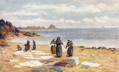 Kuivauspäivä La Houlessa (väri litho) tekijältä J. Hardwicke Lewis