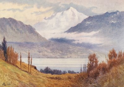 Mont Blanc Morgesin yläpuolelta (värilitografia) tekijältä J. Hardwicke Lewis