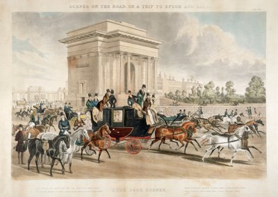 Hevosvaunut Hyde Park Cornerissa Lontoossa, 1838 tekijältä J Harris