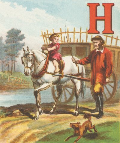 H: H on hevonen, niin sileä ja vahva; se vetää heinäkärryjä niitylle pitkin. tekijältä J. Howard
