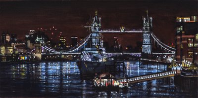 HMS Belfast yöllä, 2000 (öljymaalaus) tekijältä J Hugh L Beattie