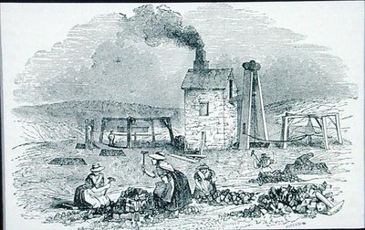 Kuparimalmien rikkominen ja lajittelu julkaisusta "Cyclopaedia of Useful Arts & Manufactures", toimittanut Charles Tomlinson, noin 1880-luku (kaiverrus) tekijältä J. Jackson
