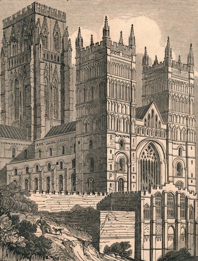 Luoteisnäkymä Durhamin katedraalista, n. 1843. tekijältä J. Jackson