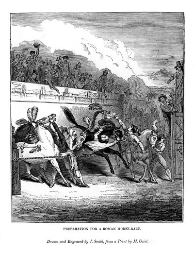 Valmistautuminen roomalaiseen hevoskilpailuun, 1843 tekijältä J. Jackson