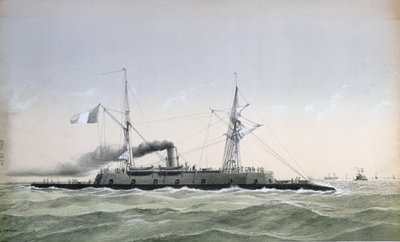 Ranskan laivaston rautapukuinen rannikkovartiosalus Le Rochambeau, n. 1870 tekijältä J. Koerner