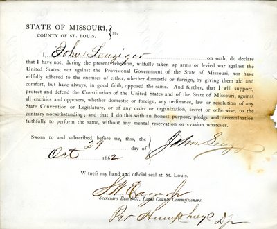 Uskollisuusvala John Leuziger Missourista, St.Louisin kreivikunta tekijältä J. Leuziger