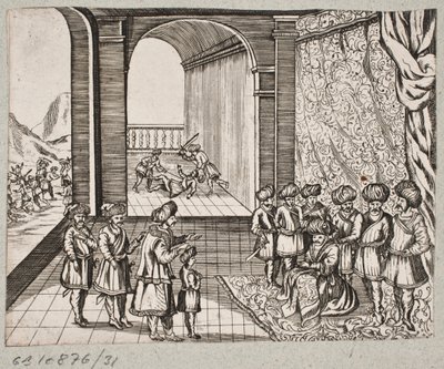 Kuvitus Adam Oleariukselle, "Persialainen Rosenthal, nerokas runoilija Schich Saadi […]", Schleswig 1660 tekijältä J. Muller