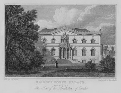 Bishopthorpen palatsi, Yorkshire, Yorkin arkkipiispan istuin (kaiverrus) tekijältä John Preston Neale