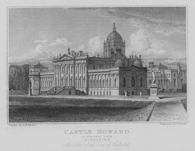 Castle Howard, South East View, Yorkshire, Earl of Carlislen istuin (kaiverrus) tekijältä John Preston Neale