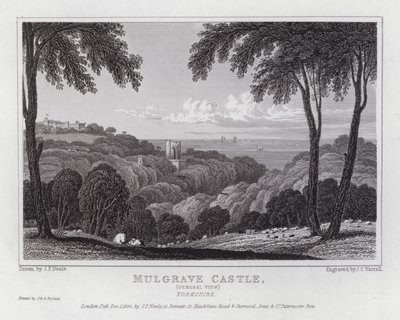 Mulgraven linna, yleisnäkymä, Yorkshire (kaiverrus) tekijältä John Preston Neale