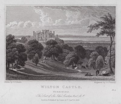 Wilton Castle, Yorkshire, Sir John Lowtherin kotipaikka (kaiverrus) tekijältä John Preston Neale