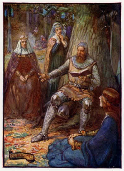 Robert the Bruce, Skotlannin kuningas, lukemassa tarinoita seuraajilleen, 1300-luku tekijältä J. R. Skelton