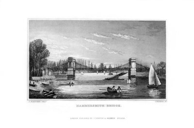 Hammersmith Bridge, Hammersmith, Lontoo, 1829. tekijältä J. Rogers