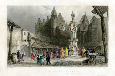 Kalamarkkinat, Antwerpen, Belgia, 1800-luku. tekijältä J. Rogers
