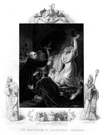 Arkkipiispa Cranmerin marttyyrikuolema, 1556, 1877 tekijältä J. Rogers