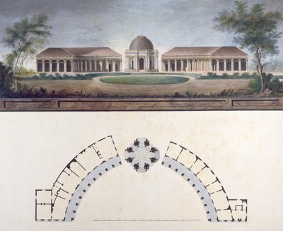 Auringon temppeli Bayreuthin Eremitaasissa noin 1780 (wc paperille) tekijältä J. Saher