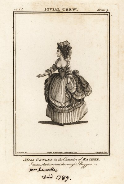 Neiti Ann Catley Rachelin roolissa Richard Bromen The Jovial Crew -elokuvassa, Covent Garden Theater tekijältä J. Thornthwaite