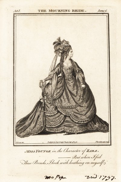 Miss Elizabeth Younge Zaran roolissa William Congreven The Mourning Bride -elokuvassa tekijältä J. Thornthwaite