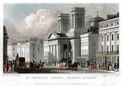 St Georges Chapel, Regent Street, Westminster, Lontoo, 1827. tekijältä J. Tingle
